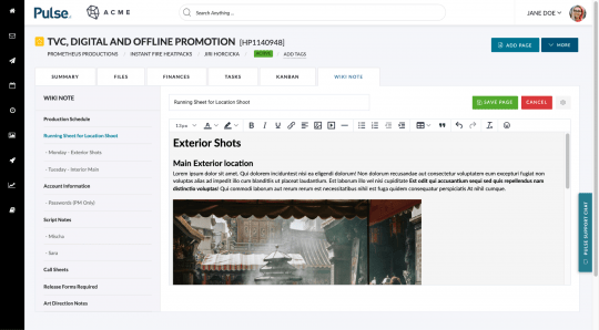 Wiki Pages - Pulse Project Management Software